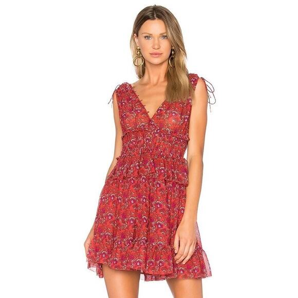 Ulla Johnson Dresses & Skirts - Ulla Johnson Noelle Dress Size 4 Ruby Red 100% Silk Sheer Floral Georgette Mini